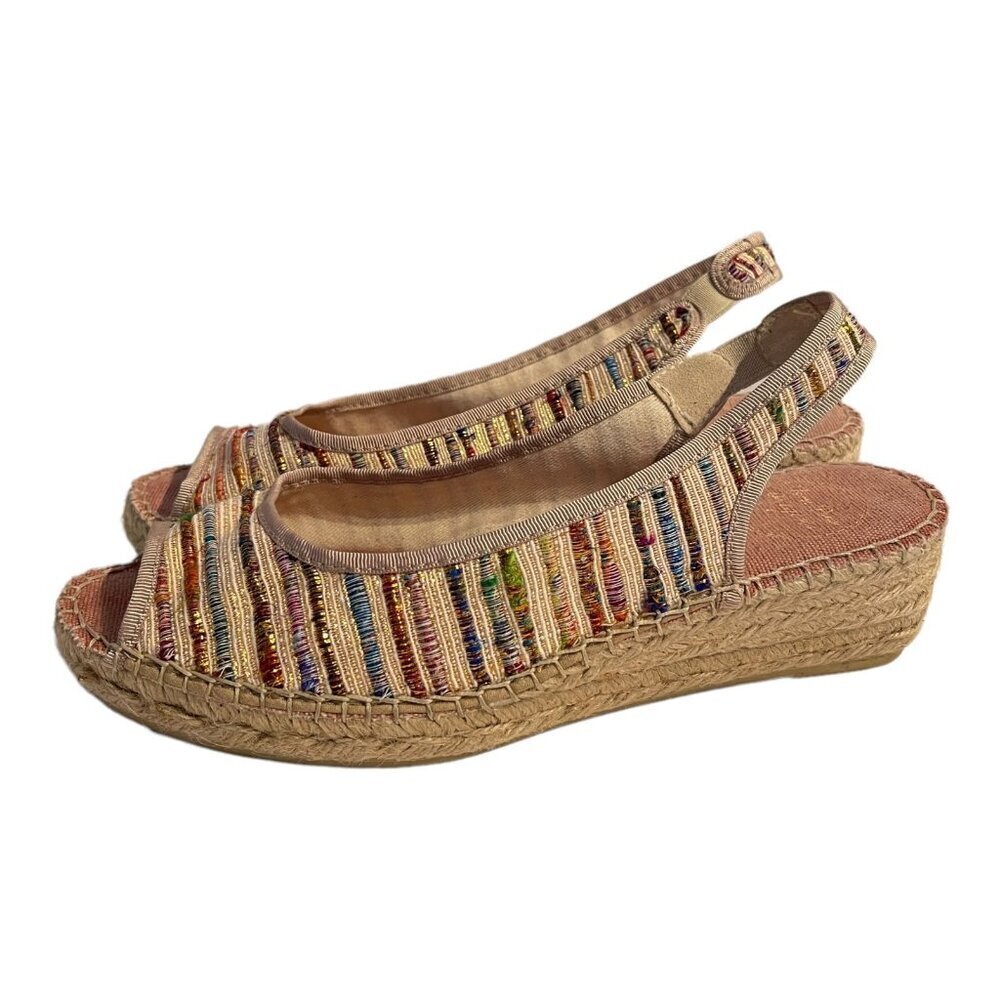 Toni Pons Tania Cinta Multi Slingback Peep Toe Espadrilles Size 39 Jute Wedge